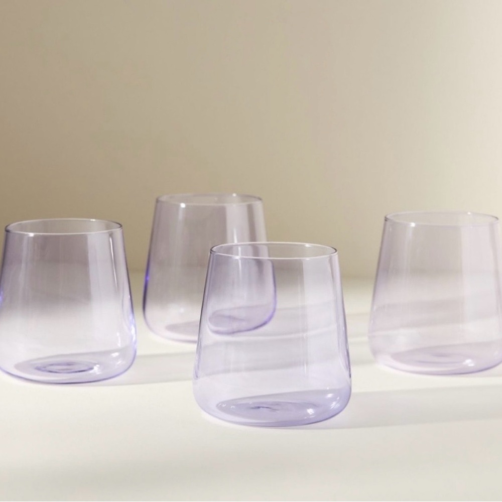 Set of 2 Anthropologie Stemless Wine Glasses - Light Lavender